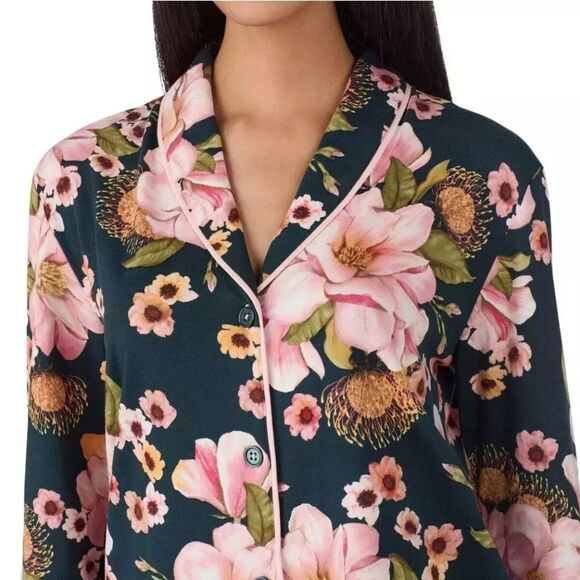 Room Service Women's XXL Stretch Jersey Knit 2pc Collared Pajama Set Floral NWT - Picture 5 of 11